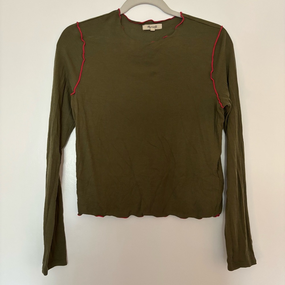 Madewell Ribbed Longsleeve Top in Green and Pink
